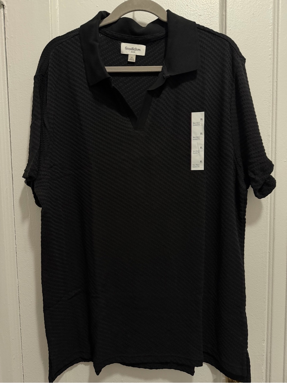 Goodfellow & Co Black Textured Short-Sleeve Polo